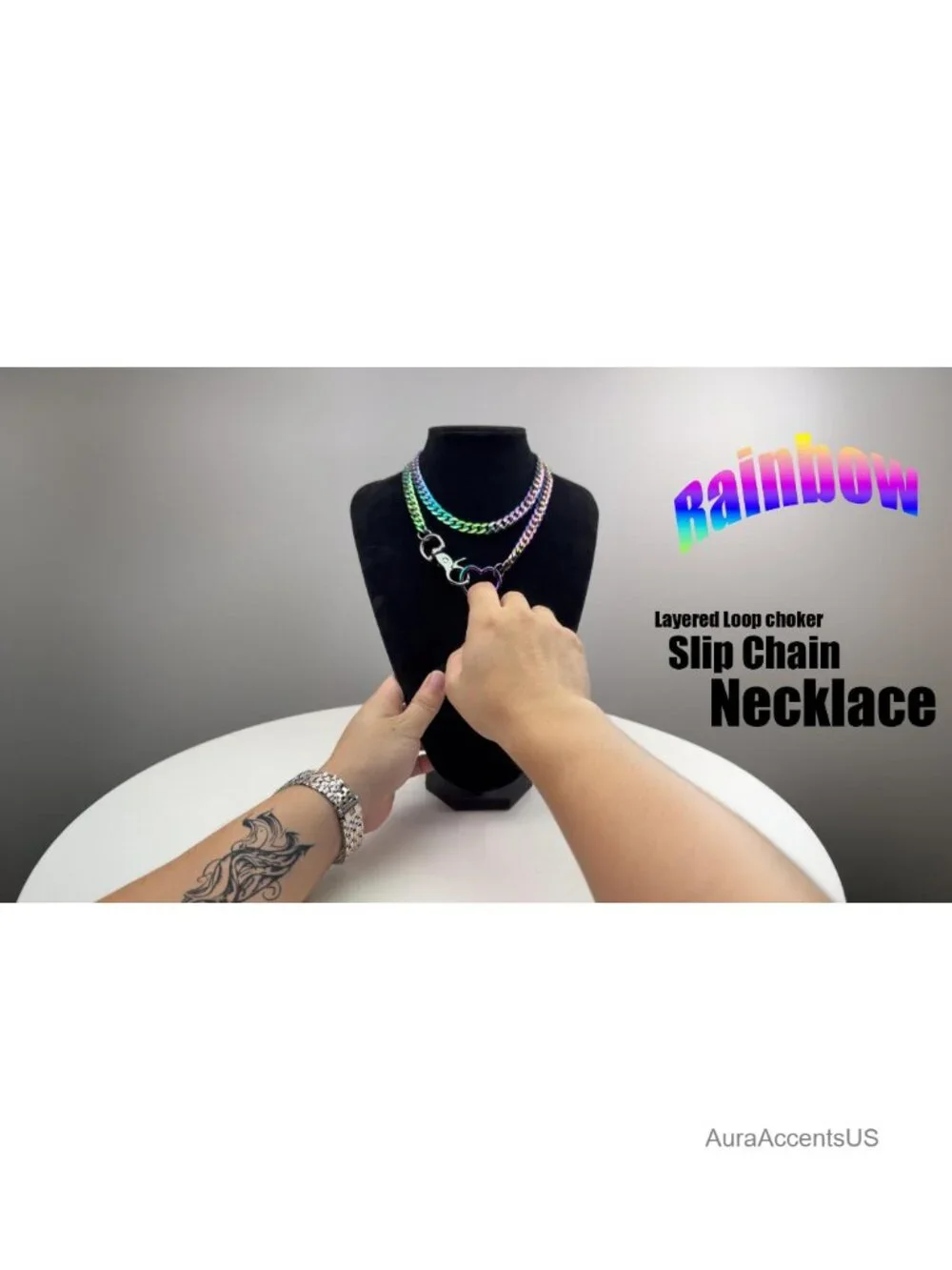 Adjustable 34 inch Chunky Cuban Slip Chain Necklace with O-Ring Pendant Gold